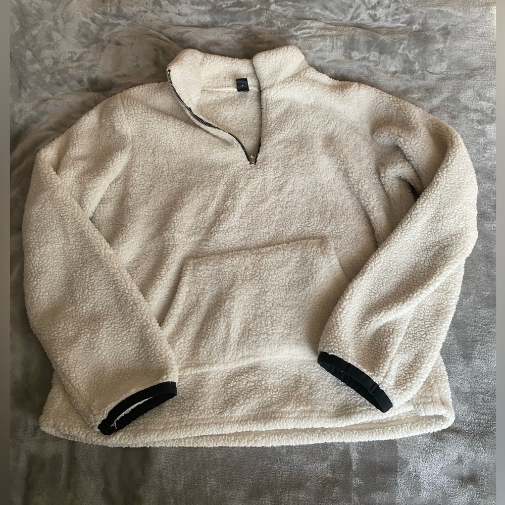 SheIn White Fleece Quarter Zip Sz L